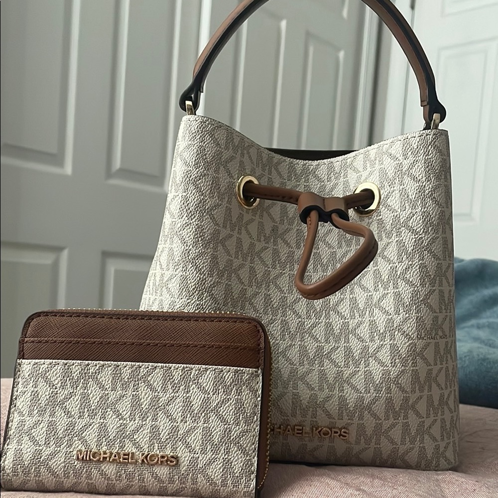 Michael Kors Cream and Brown Hobo Bag